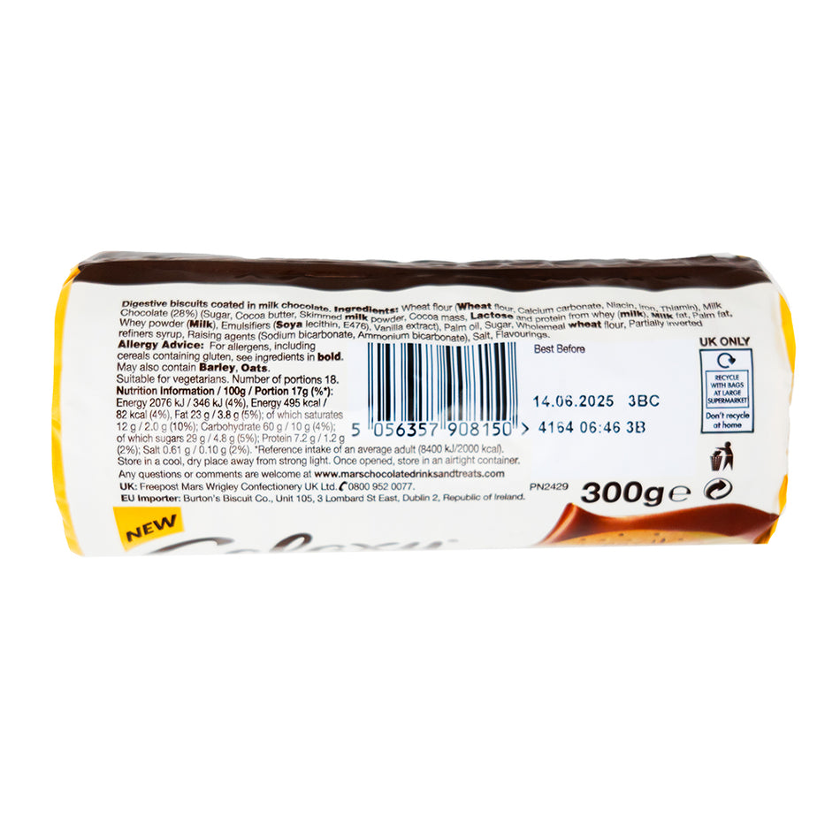 Galaxy Chocolate Digestives (UK) - 300g   Nutrition Facts Ingredients - - Galaxy Chocolate - Digestives - Chocolate Digestives - Galaxy Digestives - UK Candy - UK Chocolate - British Chocolate - British Candy