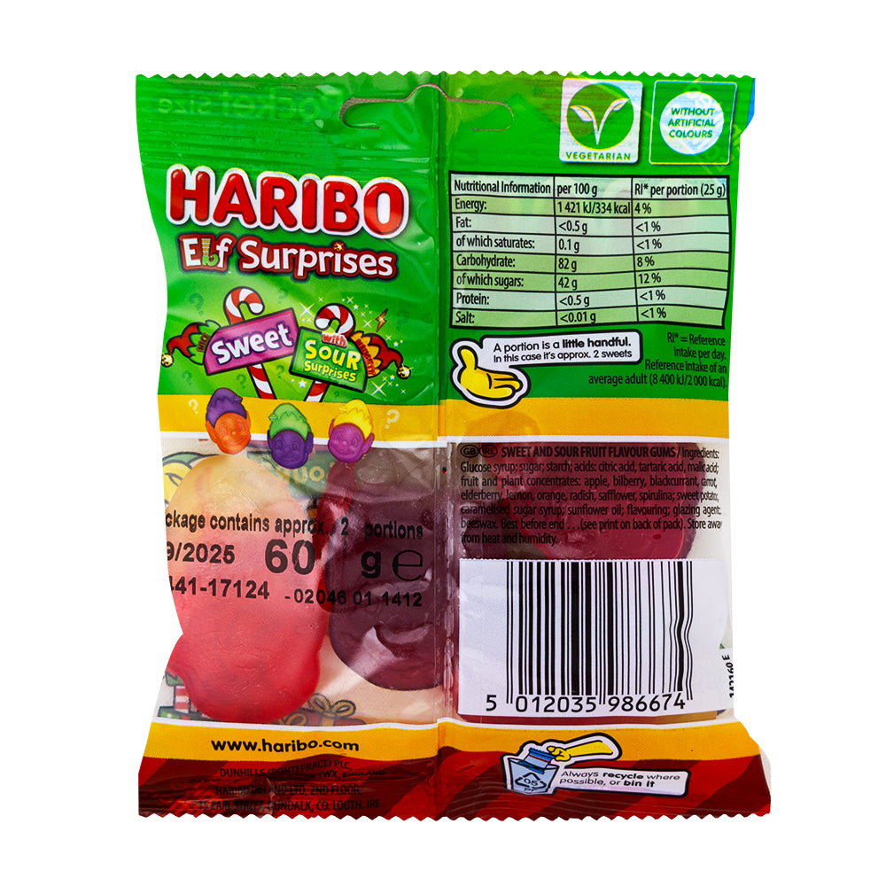 Haribo Elf Surprises (UK) - 60g  Nutrition Facts Ingredients
