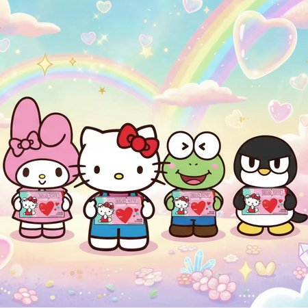 Hello Kitty Characters holding the theatre box