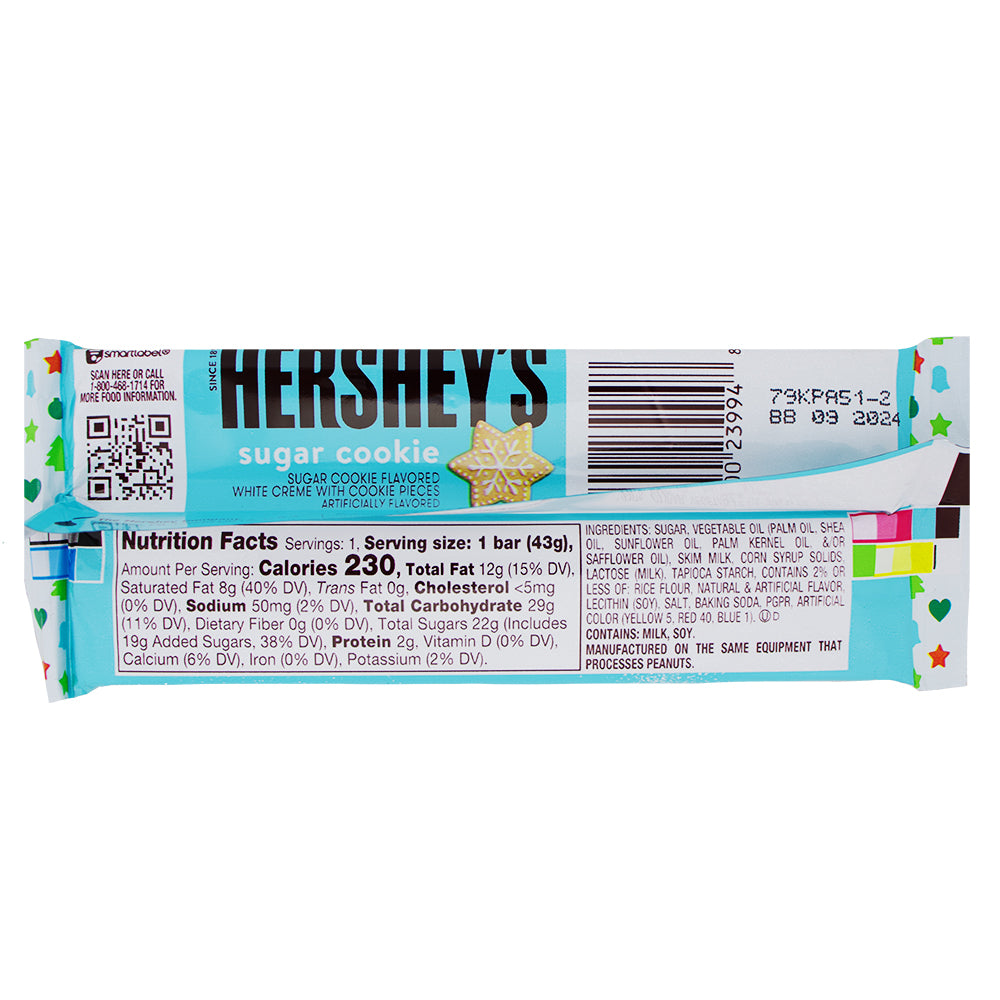Hershey's Christmas Sugar Cookie Bar - 1.55oz Nutrition Facts Ingredients