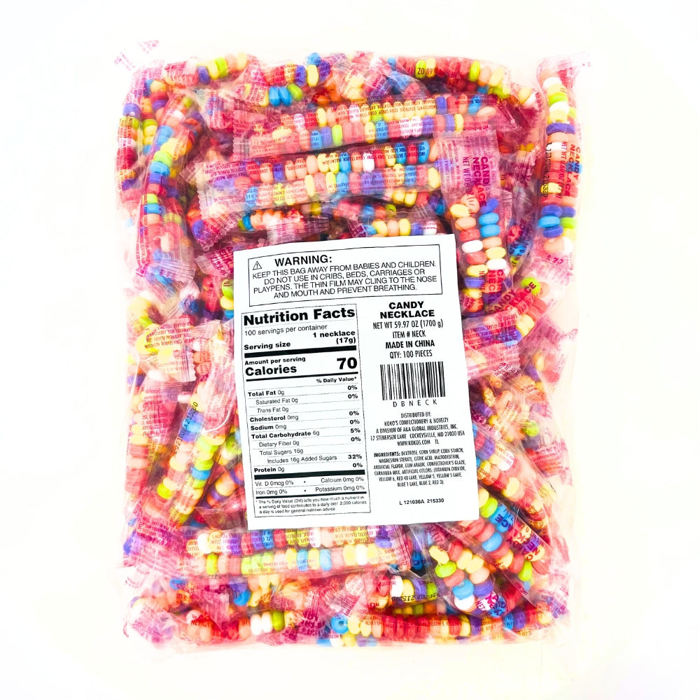 Koko's Wrapped Candy Necklaces - 100ct - Bulk Candy - Retro Candy - Nutrition Facts - Ingredients