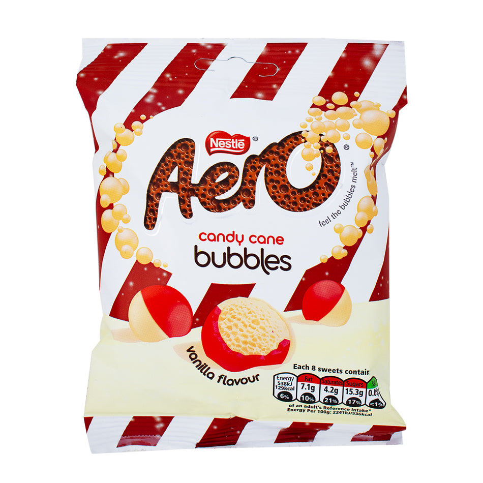 Nestle Aero Candy Cane Bubbles - 70g - Nestle Aero Candy Cane Bubbles - Holiday chocolate - Festive candy - Mint chocolate bubbles - Seasonal treat - Christmas candy - Minty freshness - Chocolate bubbles - Festive flavours - Holiday snacking