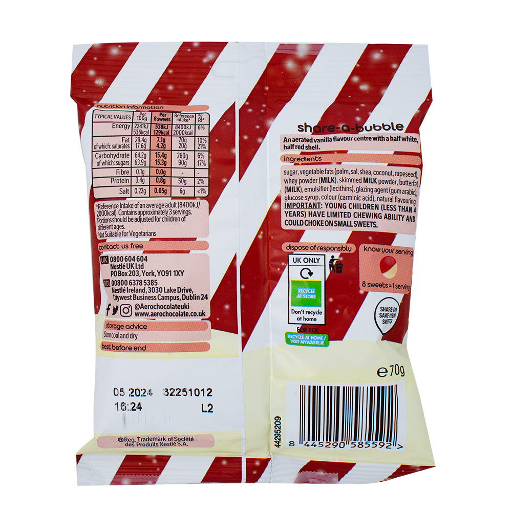 Nestle Aero Candy Cane Bubbles - 70g Nutrition Facts Ingredients