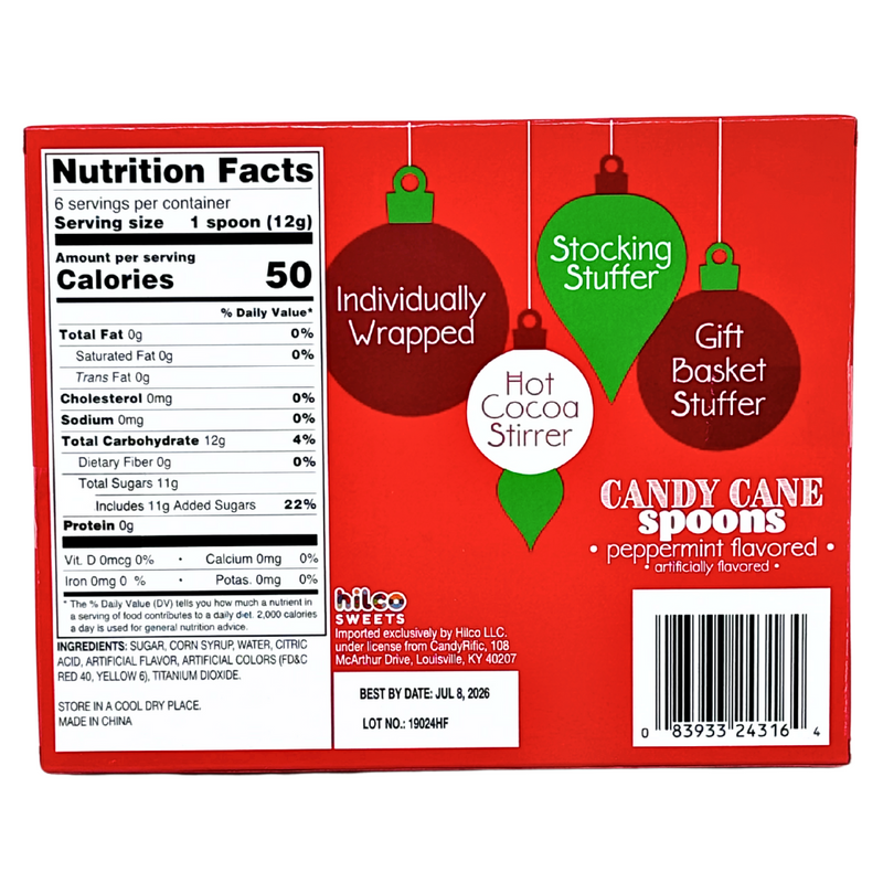 Peppermint Candy Cane Spoons 6 Pk - 2.54oz Ingredients