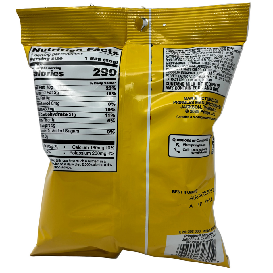 Pringles Mingles Jalapeno & Queso - 2oz Nutrition Facts and Ingredients