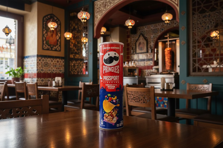 Pringles Passport Turkish Style Kebab (UK) - 165g in a Turkish kebab resteraunt on a table