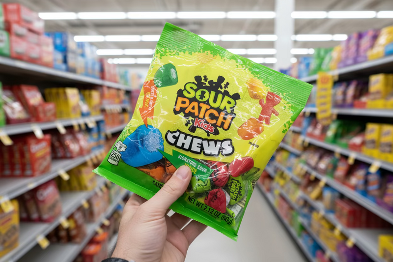 Sour Patch kids Chews in a grocery store
