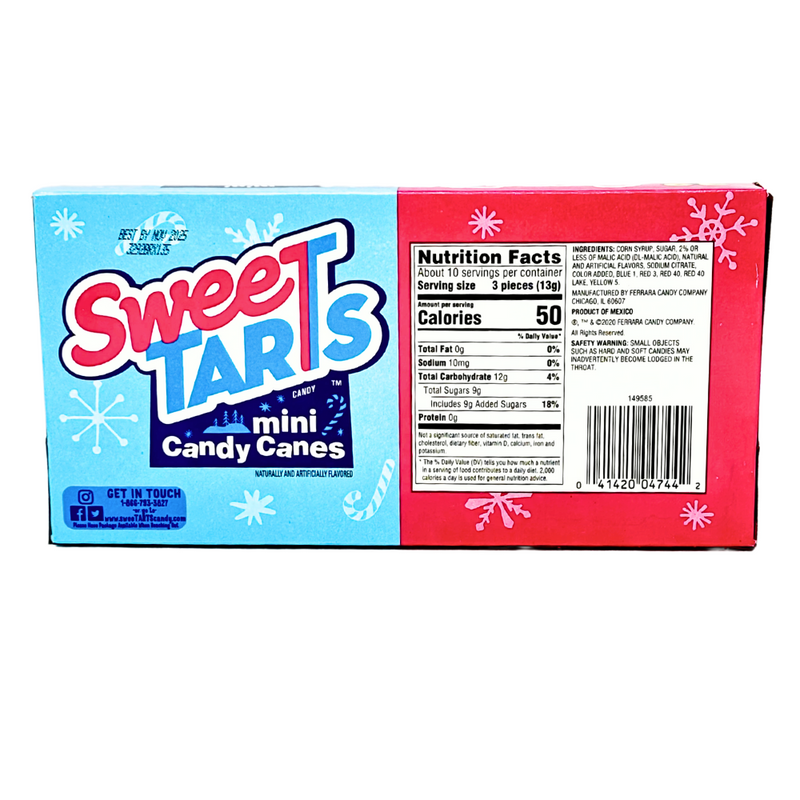 Sweetarts Mini Candy Canes - 4.8oz Nutrition Facts
