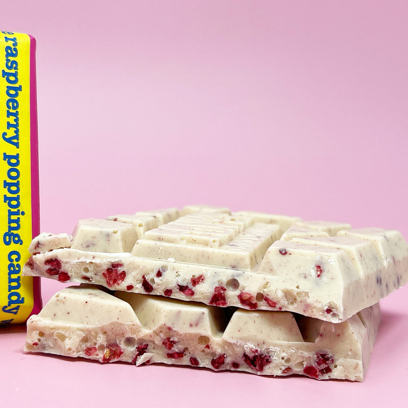 Tony's Chocolonely White Chocolate Raspberry Popping Candy - 180g | Candy Funhouse - Tony’s Chocolonely Chocolate - Tony's Chocolonely - White Chocolate Raspberry - Raspberry Popping Candy - White Chocolate Bar - Gourmet chocolate - Premium Chocolate - Artisan chocolate - Raspberry Chocolate