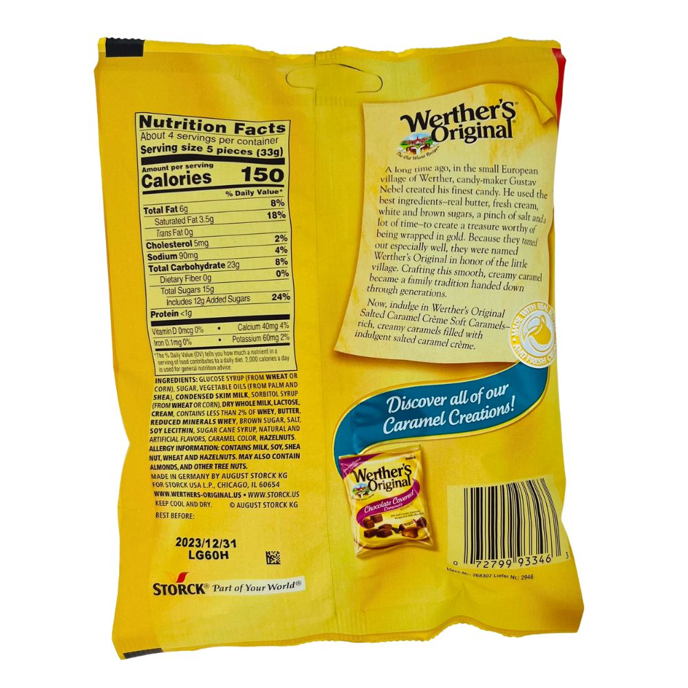 Werthers Original Salted Creme Soft Caramels | Nutrition Facts- 4.5oz