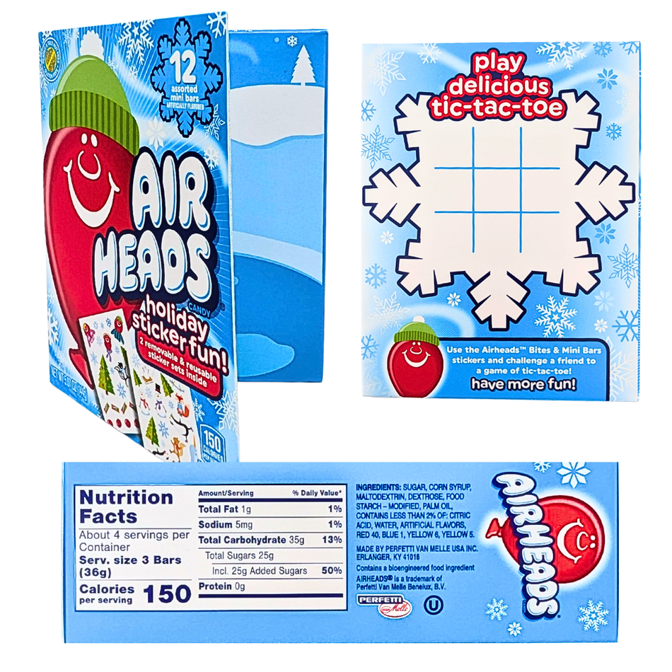 Airheads 12 Assorted Mini Bars with Holiday Sticker Fun - 12oz