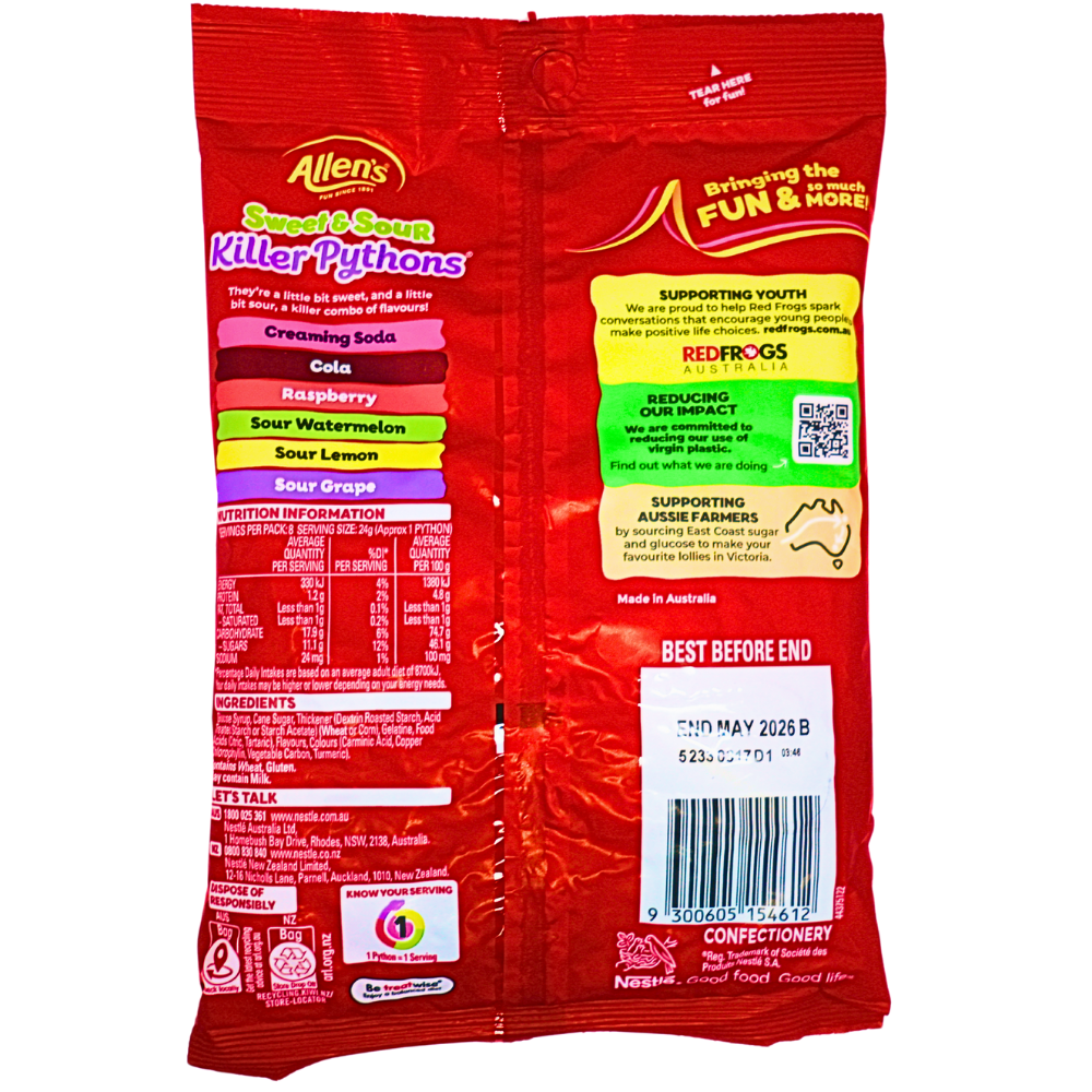 Allen's Sweet & Sour Killer Pythons (Aus) - 192g | Candy Funhouse ...