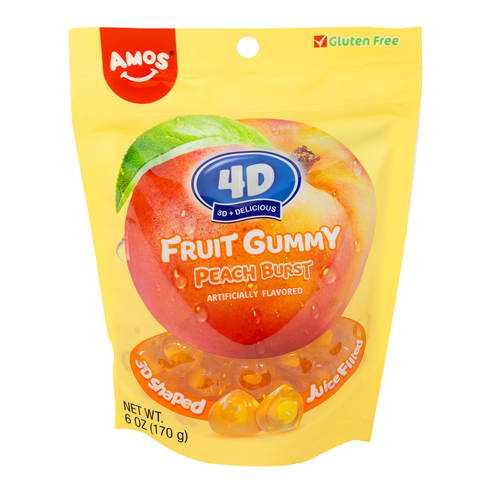 Amos 4D Fruit Gummy Peach Burst - 6oz - Amos - Amos Candy - Peach Gummy - Fruit Gummy