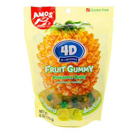 Amos 4D Fruit Gummy Pineapple Burst - 6oz - Amos - Amos Candy - Pineapple Gummy - Fruit Gummy