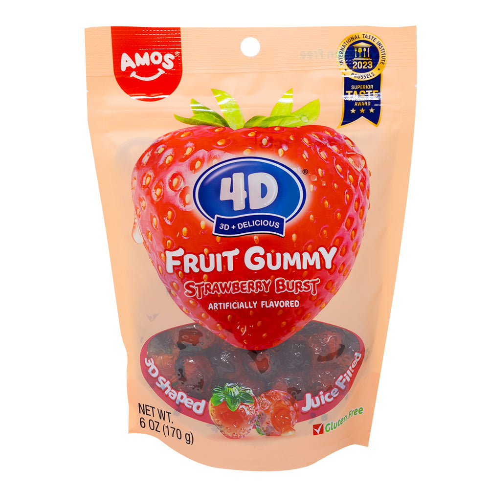 Amos 4D Fruit Gummy Strawberry Burst - 6oz - Amos - Amos Candy - Strawberry Gummy - Fruit Gummy