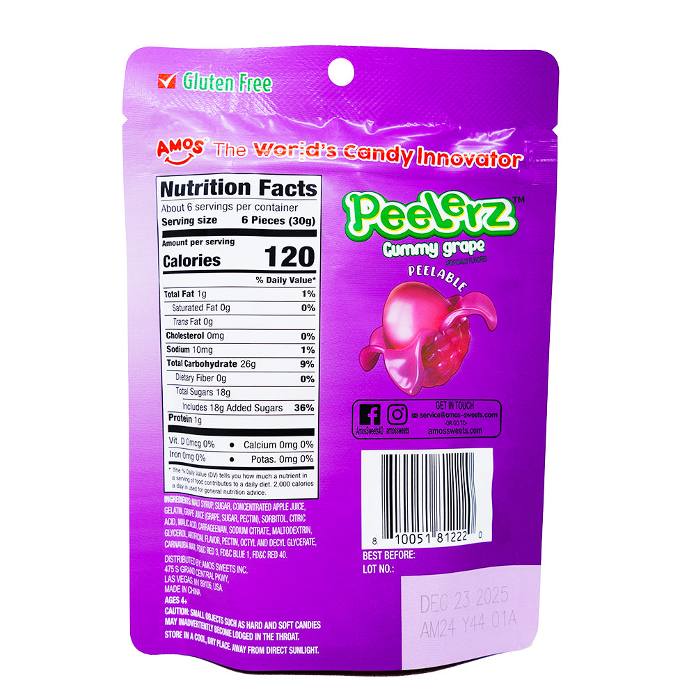 あめページ Amos Peelerz Gummy Grape - 6oz | Candy Funhouse – Candy Funhouse CA