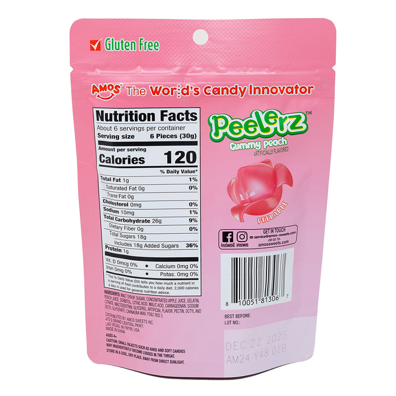 Amos Peelerz Gummy Peach - 6oz - Amos - Amos Candy - Peelerz - Peelerz Candy - Amos Peelerz - Peelerz Peach - Peach Gummy - Peach Candy