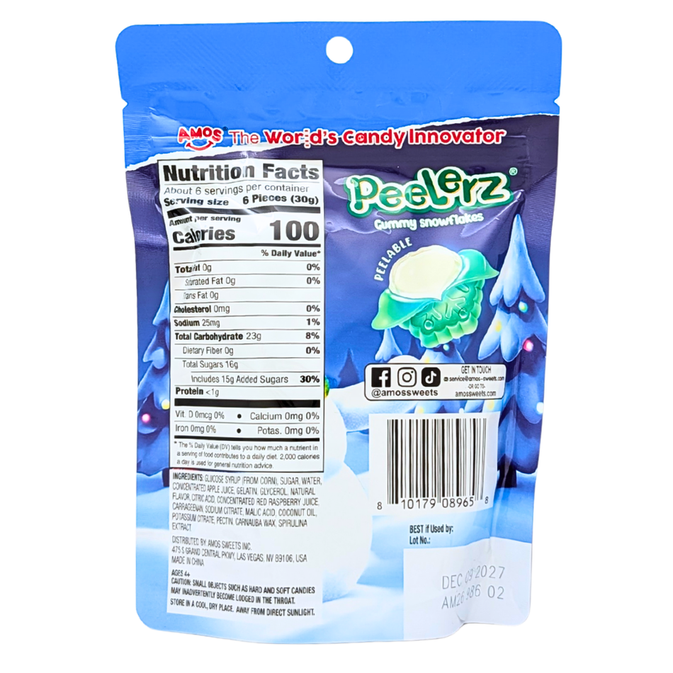 Amos Peelerz Snowflakes Holiday Gummy - 6oz