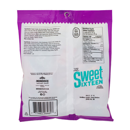 Sweet Sixteen Assorted Licorice - 185g Nutrition Facts Ingredients, sweet sixteen, sweet sixteen candy, canadian candy, canadian sweets, canadian treats