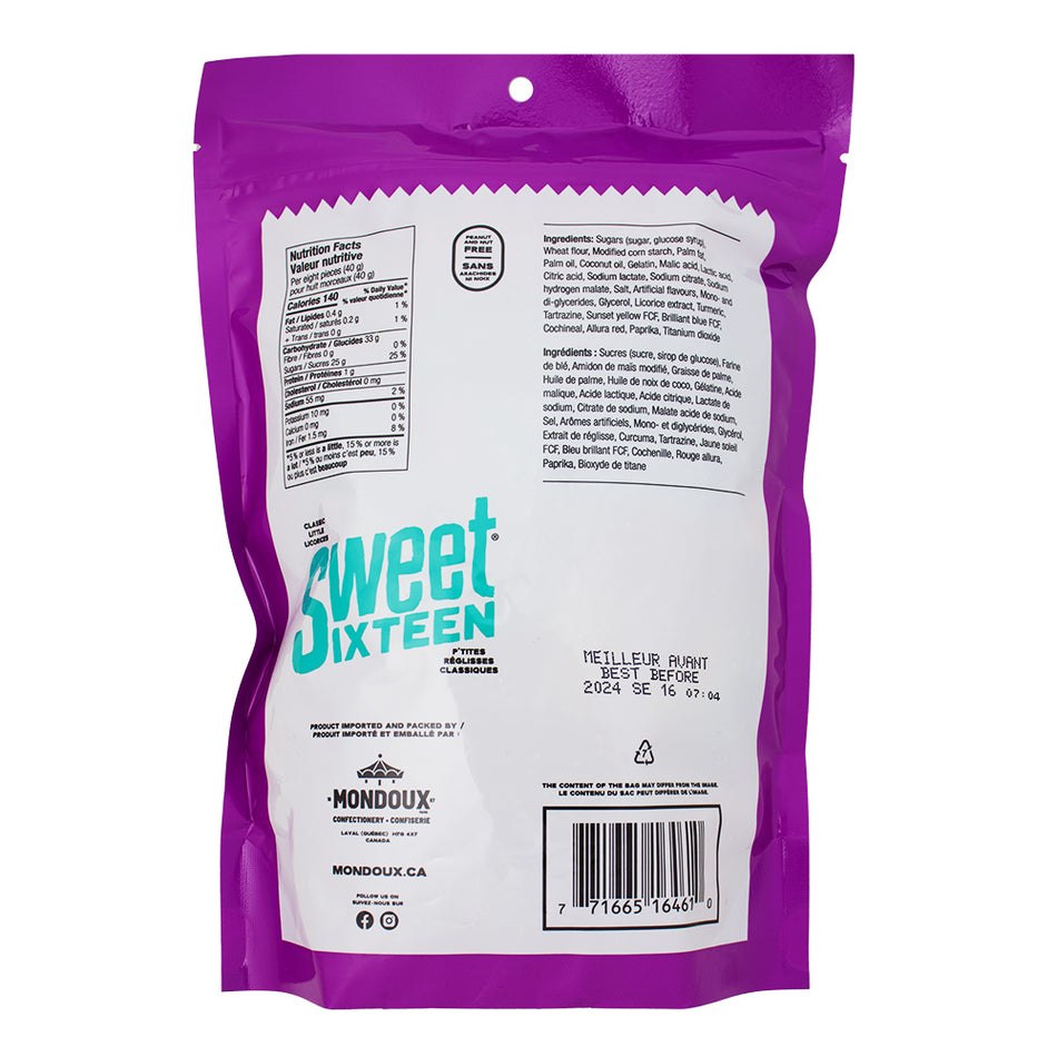 Sweet Sixteen Assorted Licorice - 400g Nutrition Facts Ingredients, sweet sixteen, sweet sixteen candy, canadian candy, canadian sweets, canadian treats