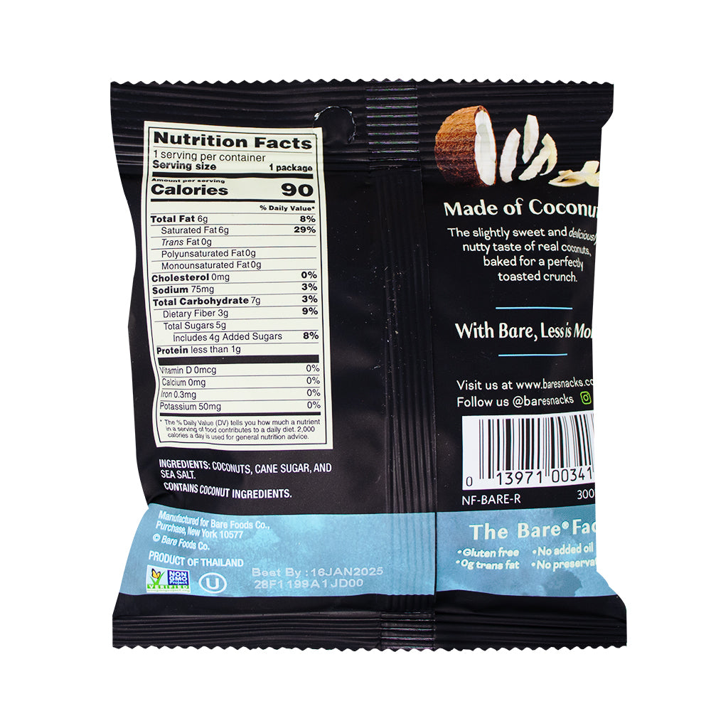 Bare Baked Crunchy Toasted Coconut Chips - 15g  Nutrition Facts Ingredients