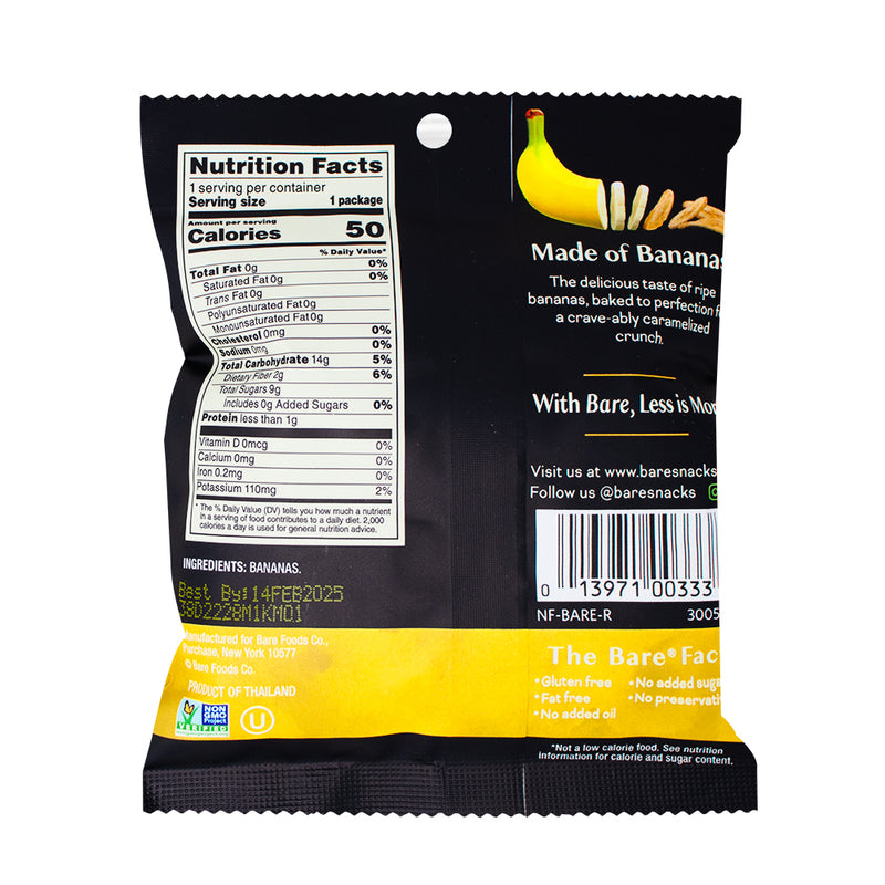 Bare Baked Crunchy Simply Banana Chips - 15g  Nutrition Facts Ingredients - Bare - Bare Snacks - Banana Chips - Bare Baked Chips - Bare Baked Banana Chips