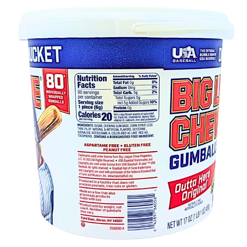 Big League Chew Dugout Bucket 80pcs Gumballs - 17oz