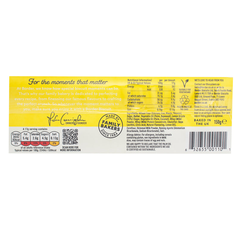 Border Lemon Drizzle Melts (UK) - 150g  Nutrition Facts Ingredients - Border Cookies - Border Lemon Drizzle Melts - Lemon Cookies - Lemon Snacks - UK Snacks - British Snacks