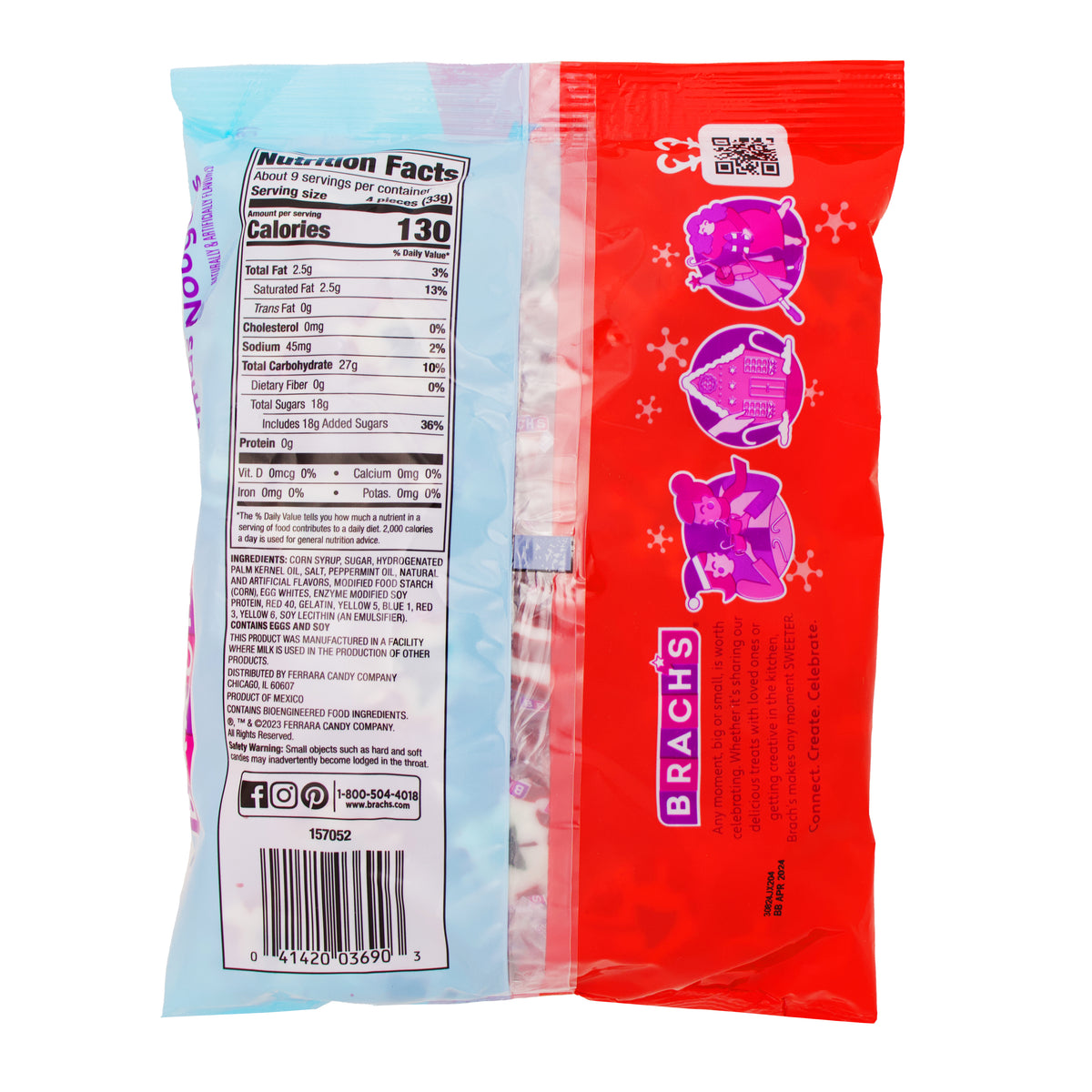 Christmas Brach's Peppermint Christmas Nougat - 11oz Nutrition Facts Ingredients - Brach's Peppermint Nougat - Christmas Candy Delights - Festive Nougat Treats - Holiday Confections - Peppermint Flavoured Sweets - Seasonal Candy Joy