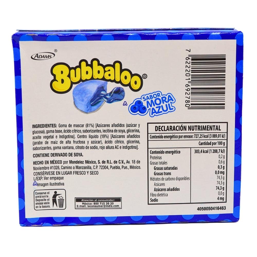 Bubbaloo Mora Azul (Blueberry) Liquid Filled Bubblegum - 47ct Box Nutrition Facts Ingredients