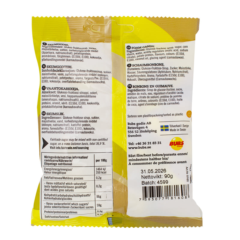 Bubs Goody Banana Toffee Ovals - 90g  Nutrition Facts Ingredients - Bubs - Bubs Candy - Swedish Candy - Swedish Gummies - Bubs Banana Toffee - Bubs Gummies - Bubs Gummy