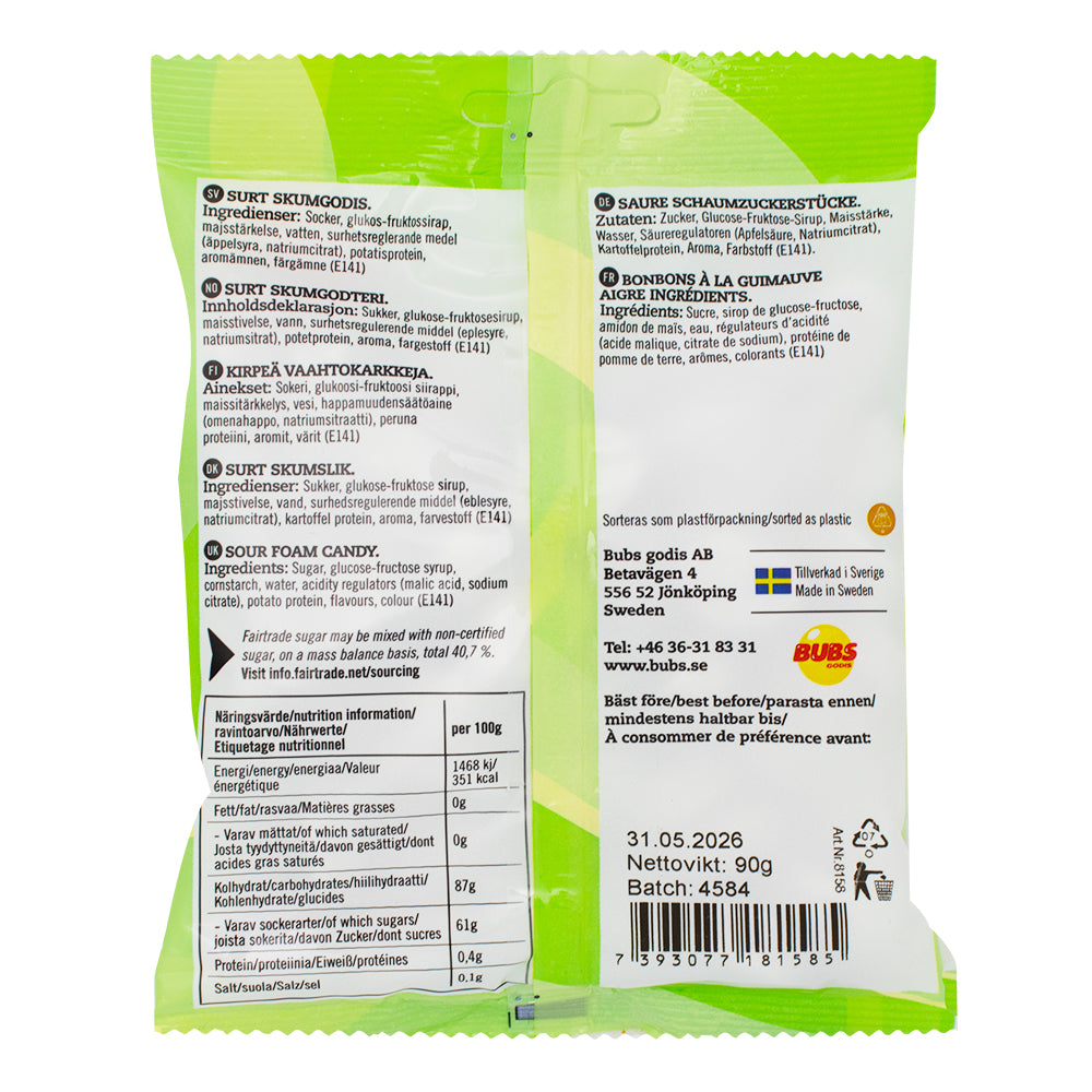 Bubs Goody Sour Pear Ovals - 90g  Nutrition Facts Ingredients