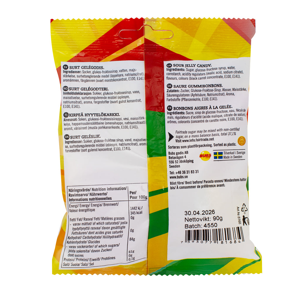 Bubs Sour Skulls - 90g  Nutrition Facts Ingredients