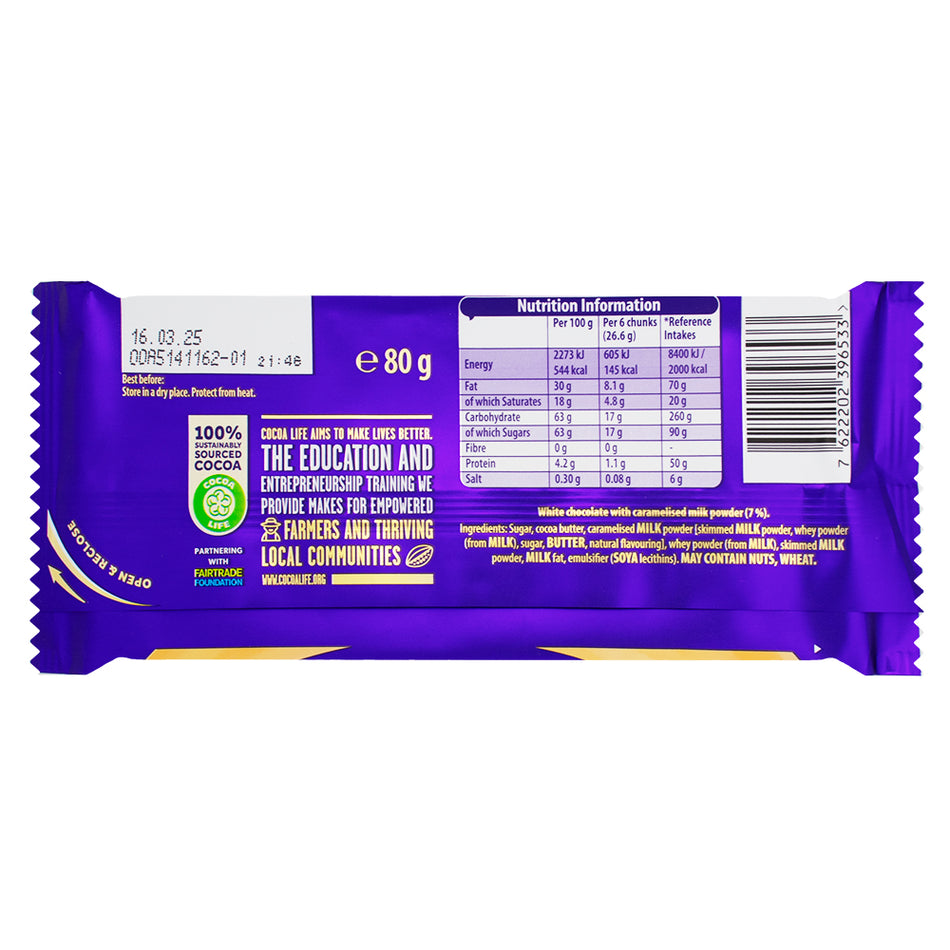 Cadbury Caramilk (UK) - 80g  Nutrition Facts Ingredients - Cadbury - Cadbury Chocolate - Cadbury Caramilk - Caramilk - Caramilk Chocolate - UK Chocolate - British Chocolate - Caramel Chocolate