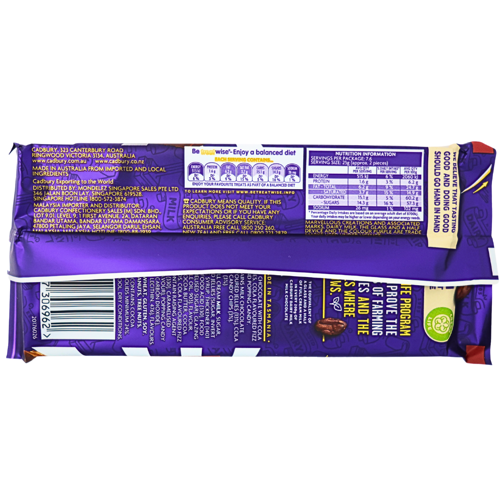 Dairy Milk Marvellous Creations Cola Fizz (Aus) - 190g