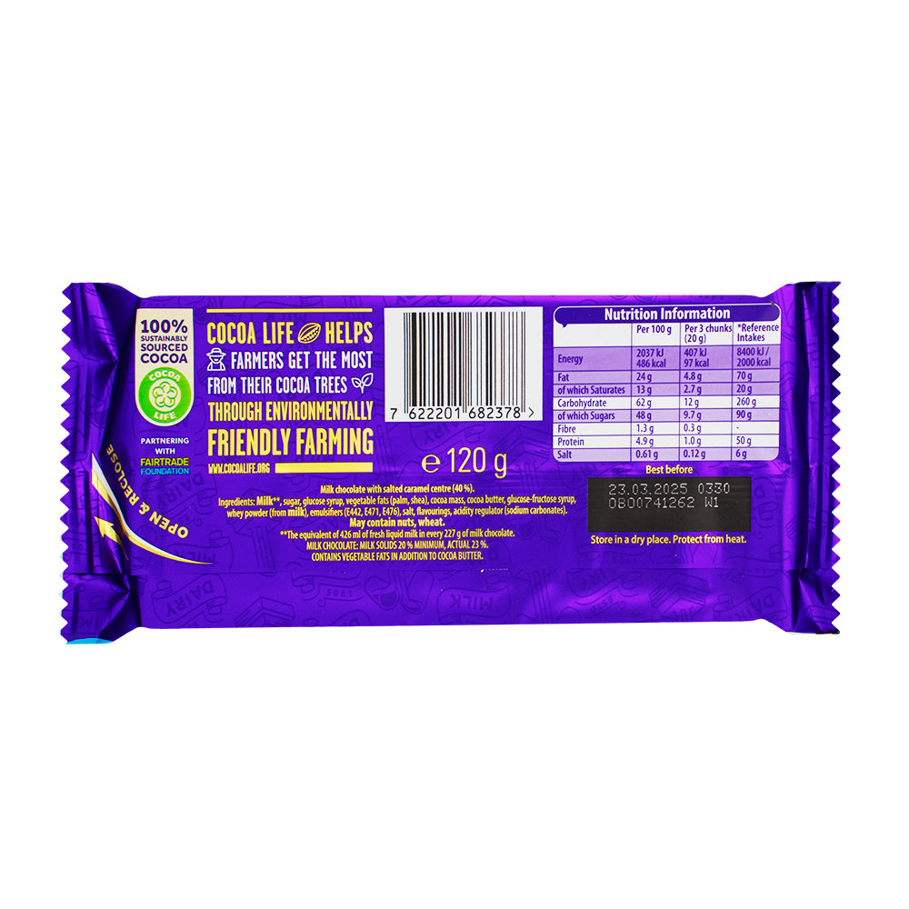 Cadbury Dairy Milk Salted Caramel (UK) - 120g  Nutrition Facts Ingredients