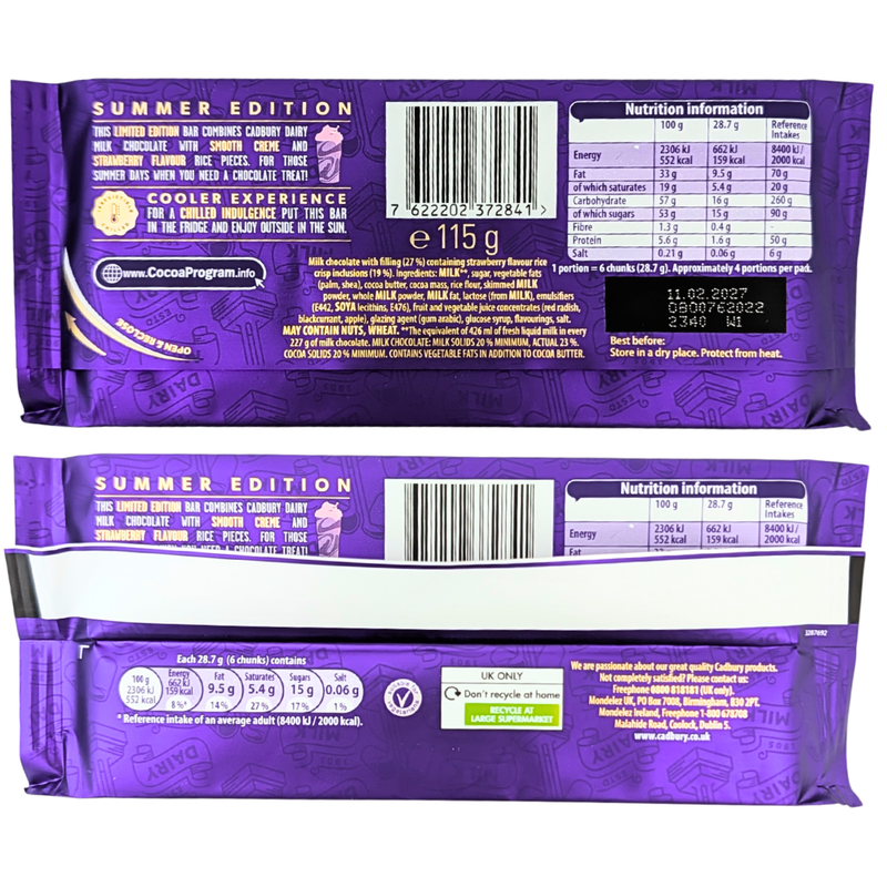 Cadbury Dairy Milk Strawberries & Creme Frappe (UK) - 115g