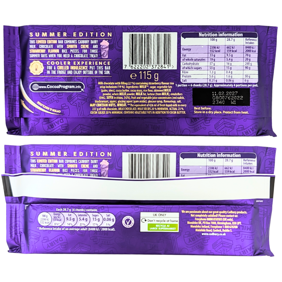 Cadbury Dairy Milk Strawberries & Creme Frappe (UK) - 115g