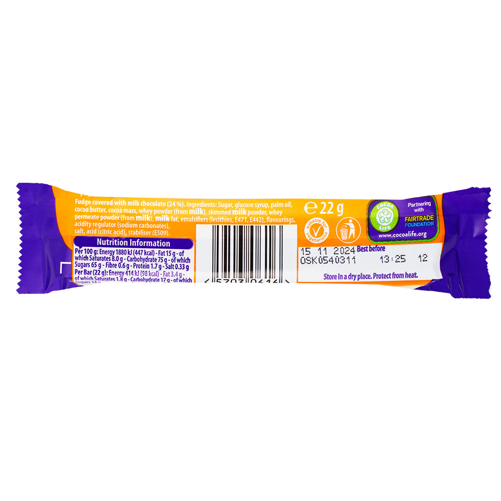 Cadbury Fudge Bar (UK) - 22g  Nutrition Facts Ingredients