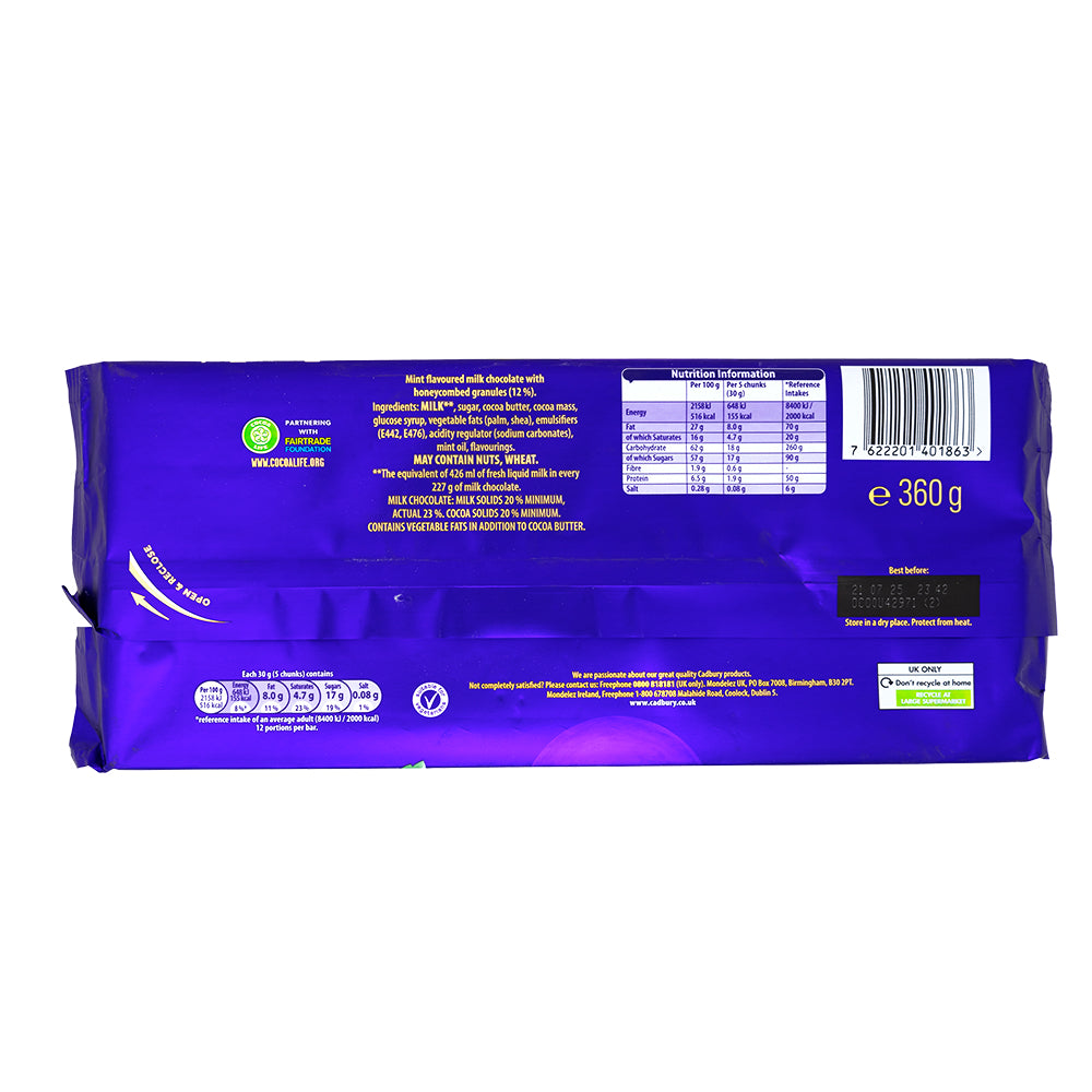 Cadbury Milk Mint (UK) - 360g  Nutrition Facts Ingredients
