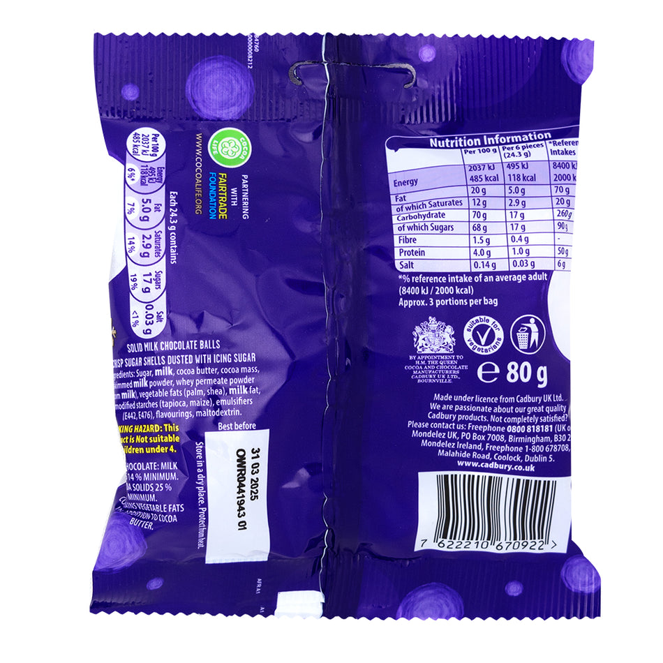 Cadbury Mini Snowballs (UK) - 80g  Nutrition Facts Ingredients
