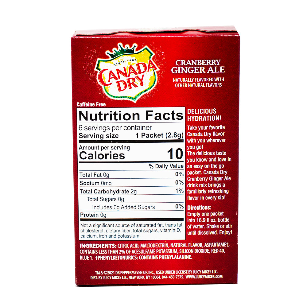 Singles to Go Canada Dry Cranberry Ginger Ale - 6pk  Nutrition Facts Ingredients