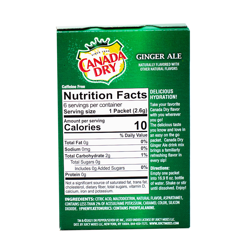 Singles to Go Canada Dry Ginger Ale - 6pk  Nutrition Facts Ingredients