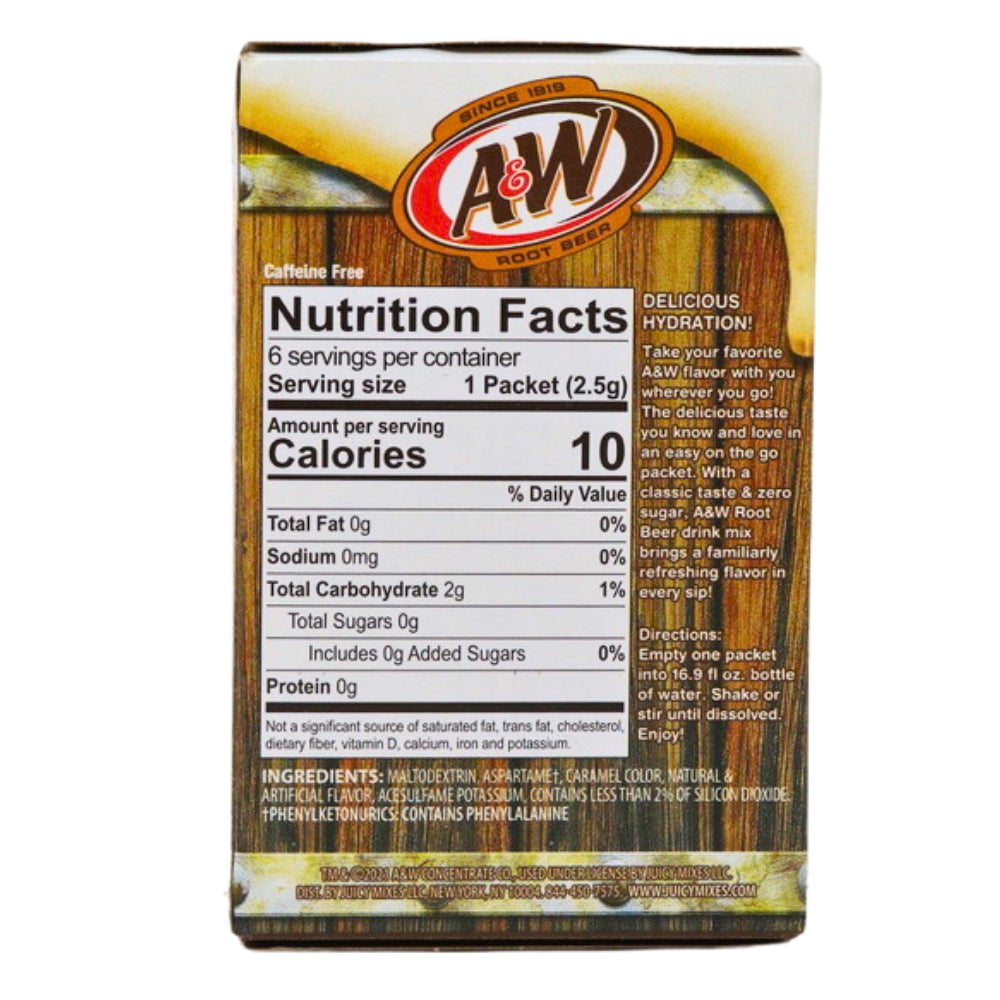 A&W Root Beer Singles To Go Nutrition Facts Ingredients