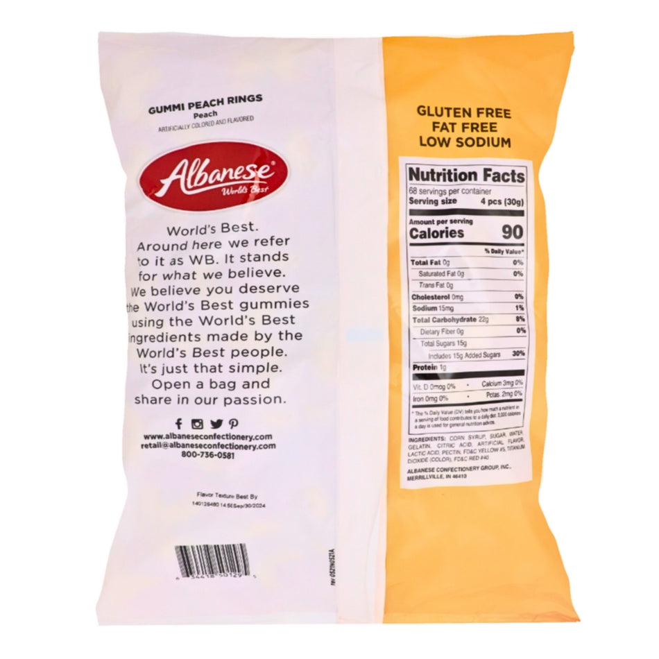 Albanese Gummi Rings-Peach Nutrition Facts Ingredients