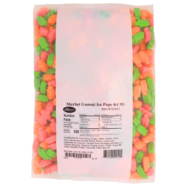 Albanese Gummi Sherbet Ice Pops - 5lbs Nutrition Facts Ingredients, Albanese Gummi, Albanese Gummies, Albanese Gummy
