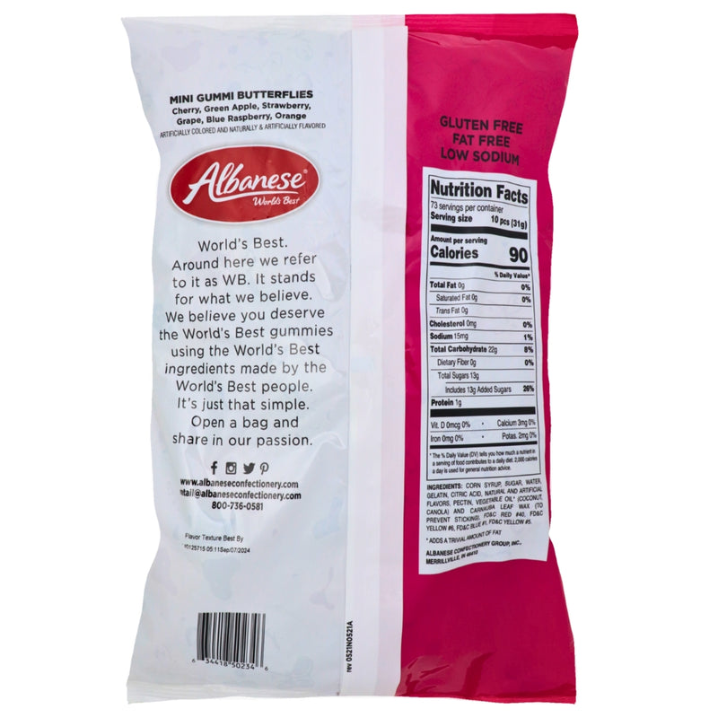 Albanese Mini Butterflies Gummi Candy Bulk fat free nut free dairy free gluten free kosher Nutrition Facts - Ingredients