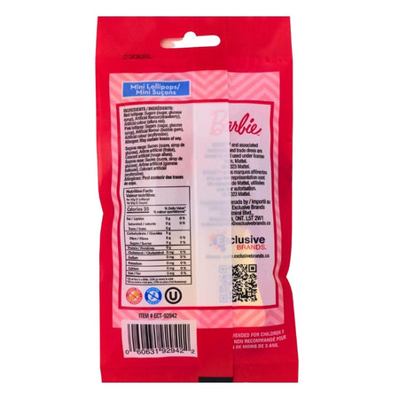 Barbie Mini Lollipop - 20g Nutrition Facts Ingredients - Barbie - Barbie Candy - Barbie Lollipop