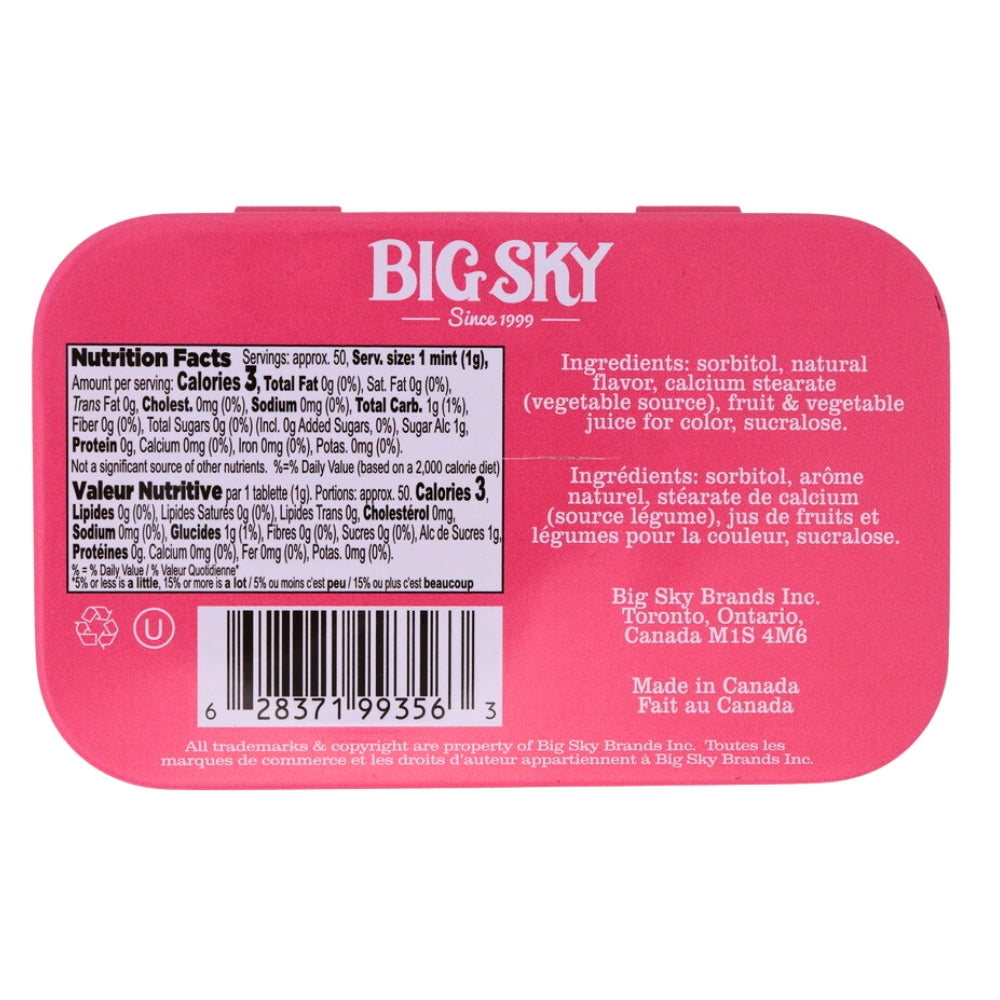 Big Sky Mints Bubble Gum - 50g Nutrition Facts Ingredients - sugar-free candy - mint candies - bubblegum - bubble gum