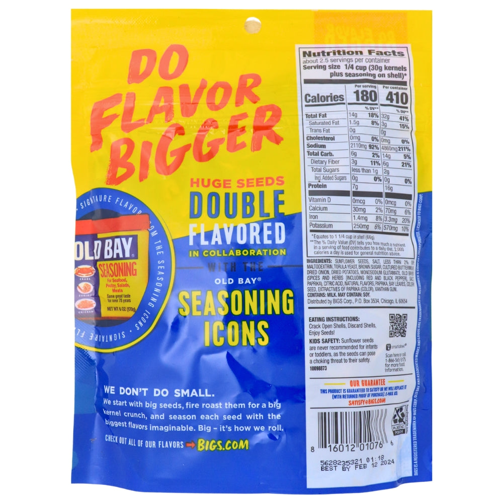 Big's Old Bay Sunflower Seeds - 152g Nutrition Facts Ingredients